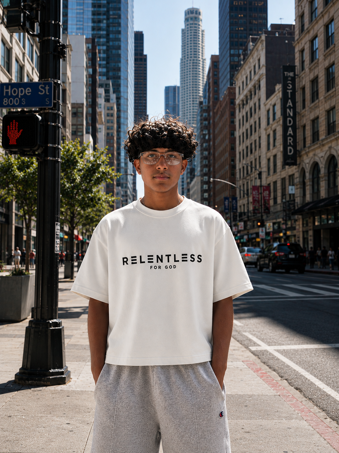 Relentless For God Oversized Tee — White — City Model