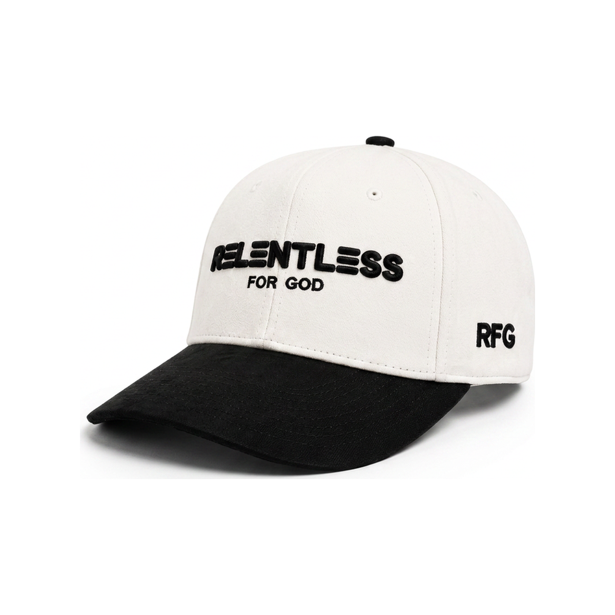 Relentless For God Suede Cap — Black / White — Side