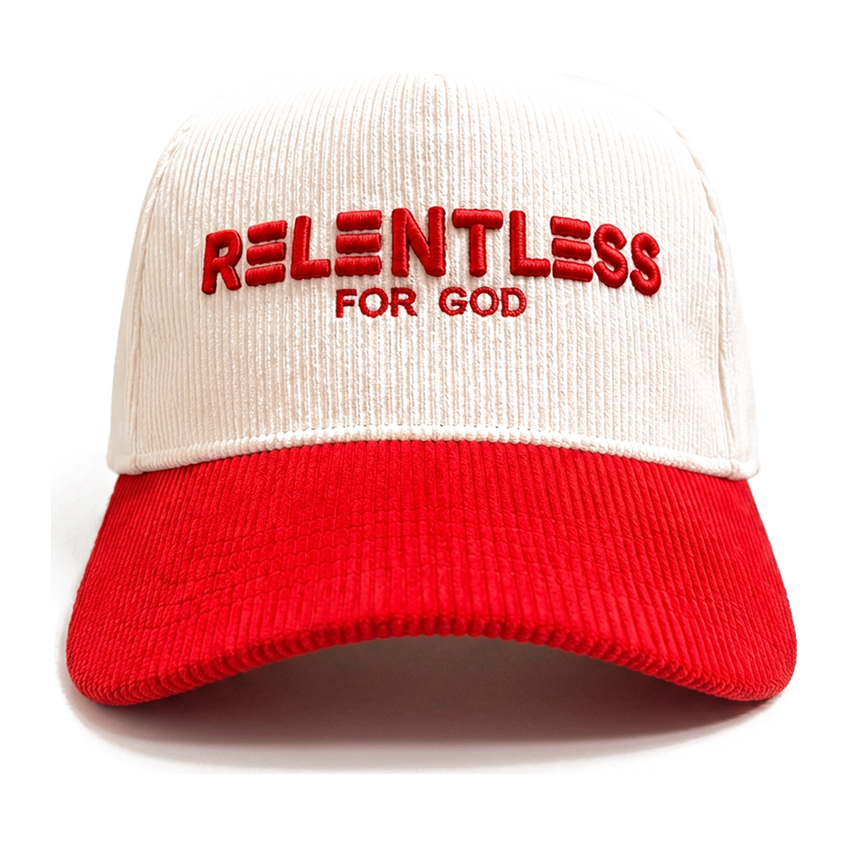 Relentless For God Suede Cap — Cream / Red — Front