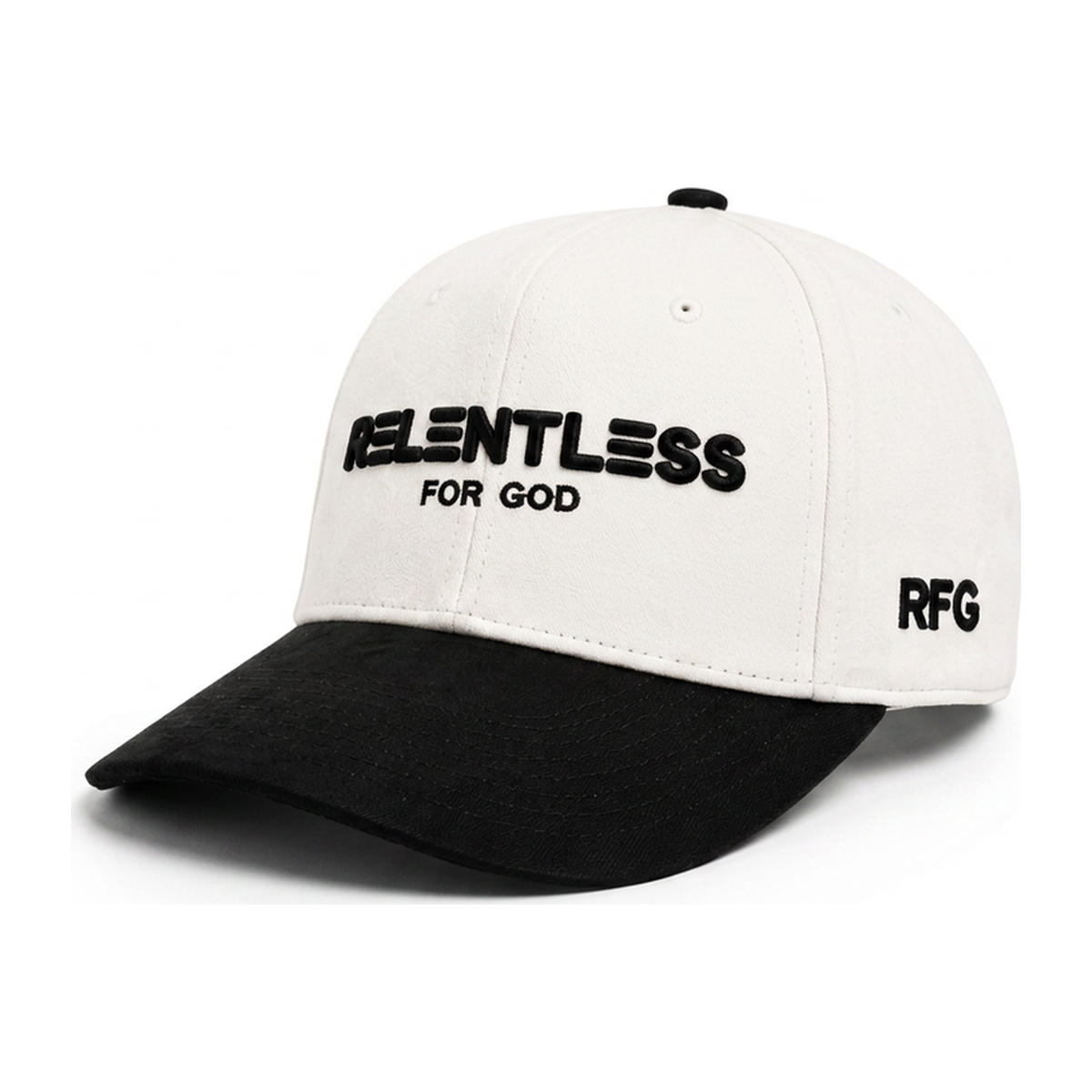 Relentless For God Suede Cap — Black / White — Side