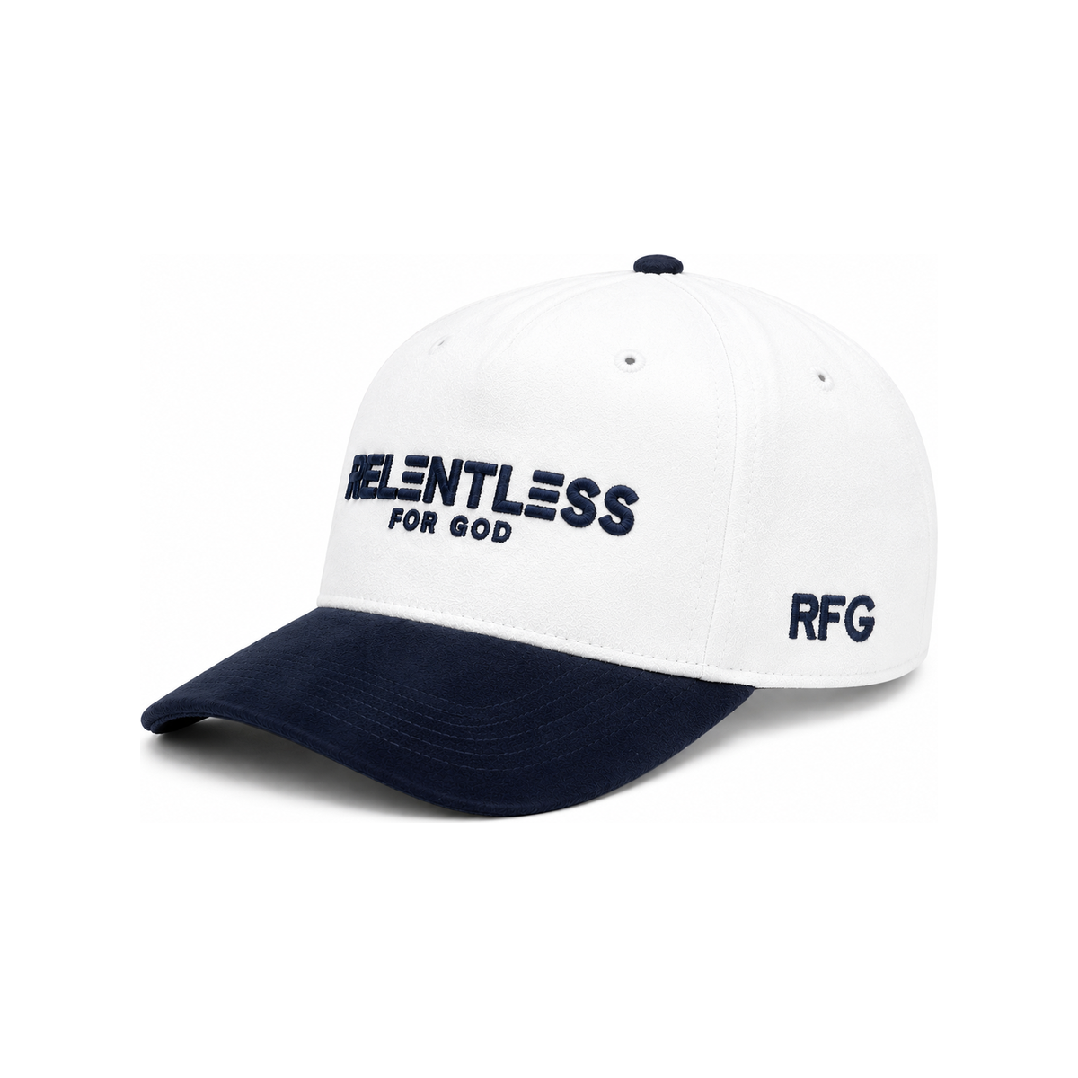 Relentless For God Suede Cap — Blue / White — Side