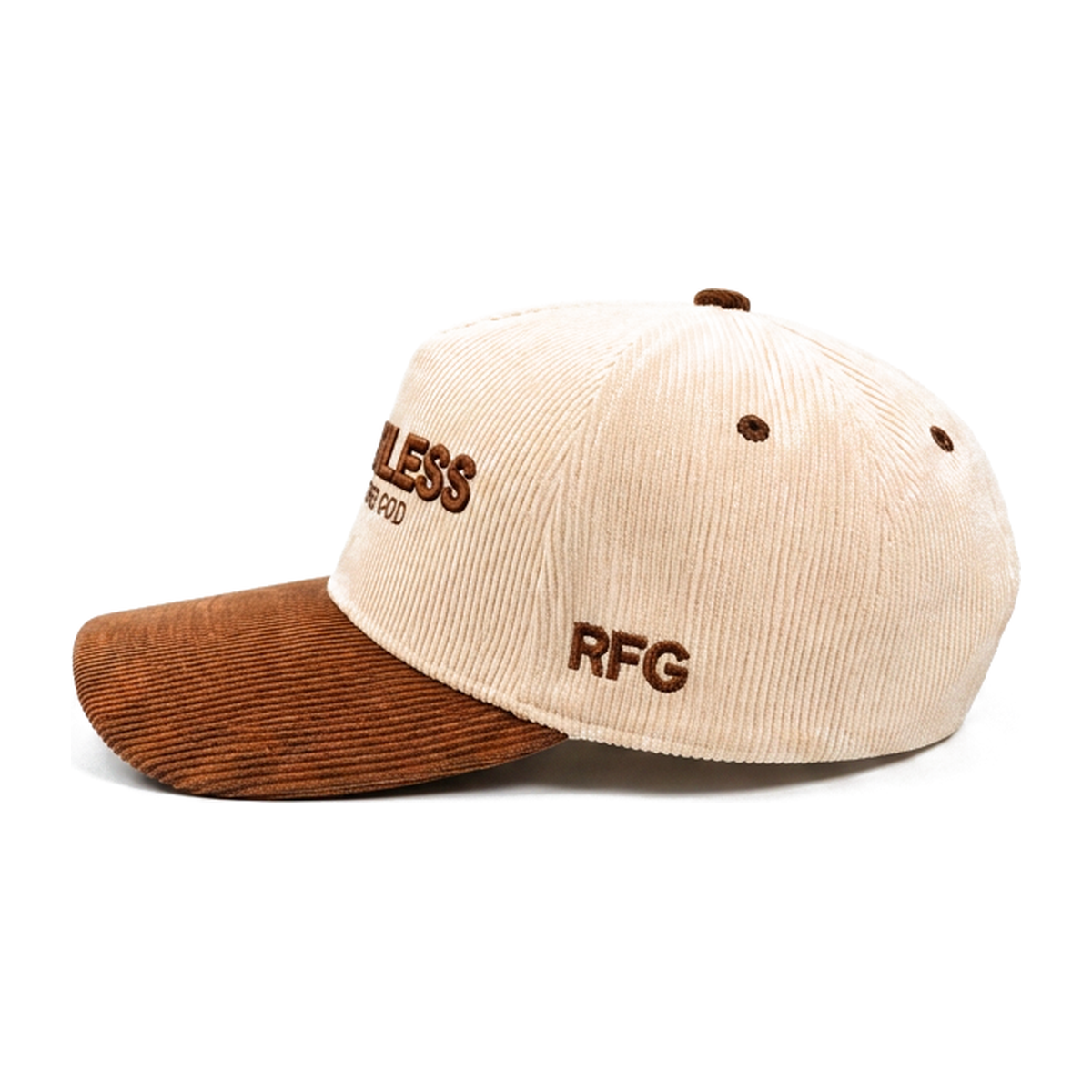 Relentless For God Corduroy Cap — Cream / Brown — Side