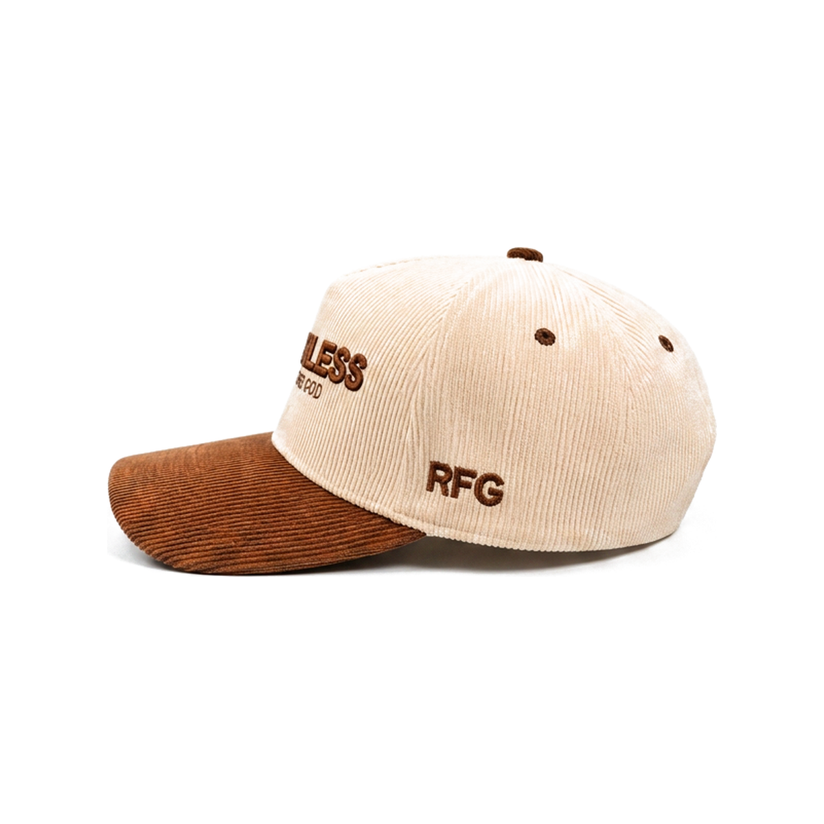 Relentless For God Corduroy Cap — Cream / Brown — Side