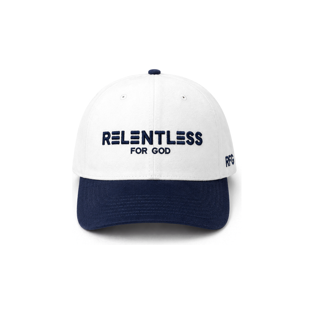 Relentless For God Suede Cap — Blue / White — Front