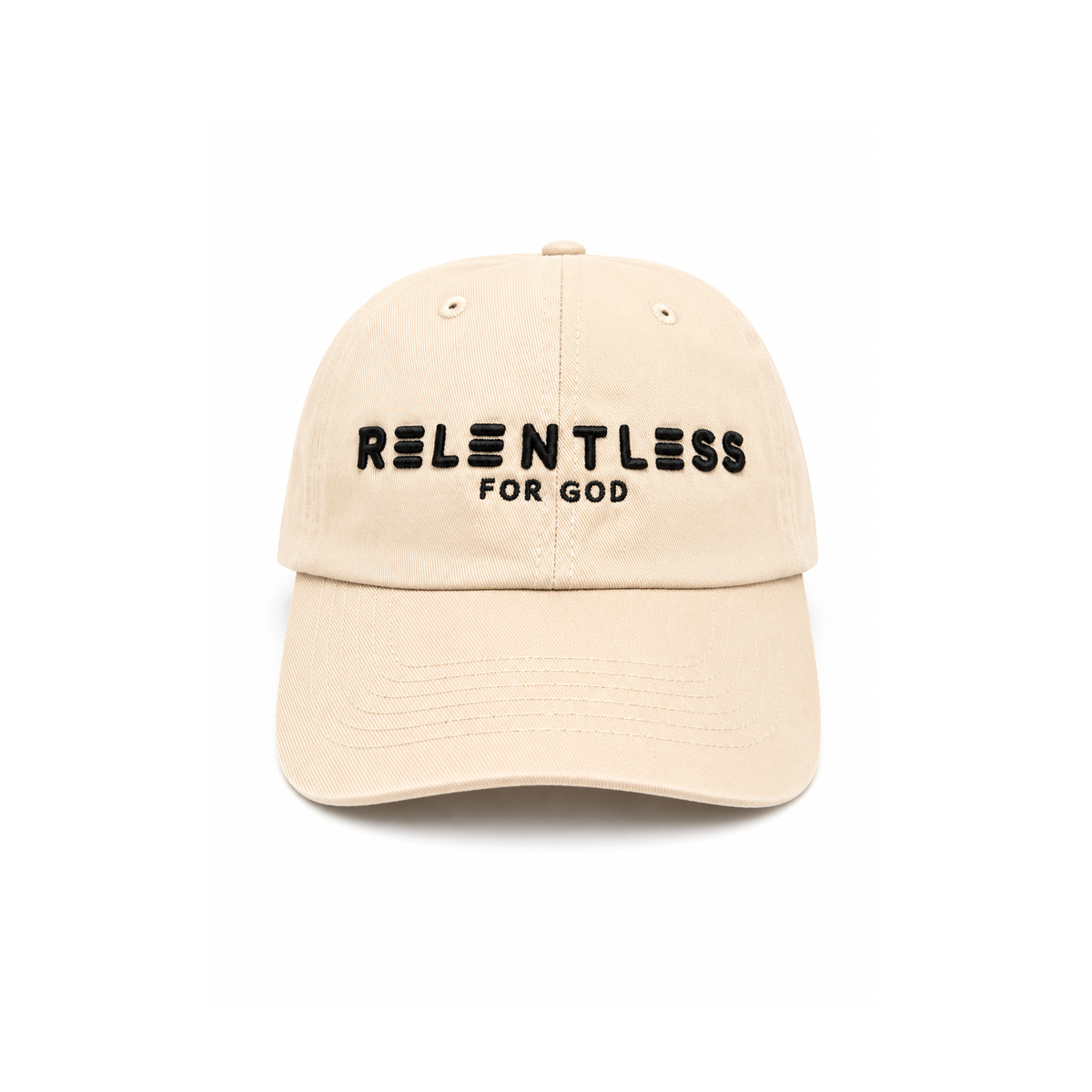 Relentless For God Dad Hat — KHAKI / Brown — Front
