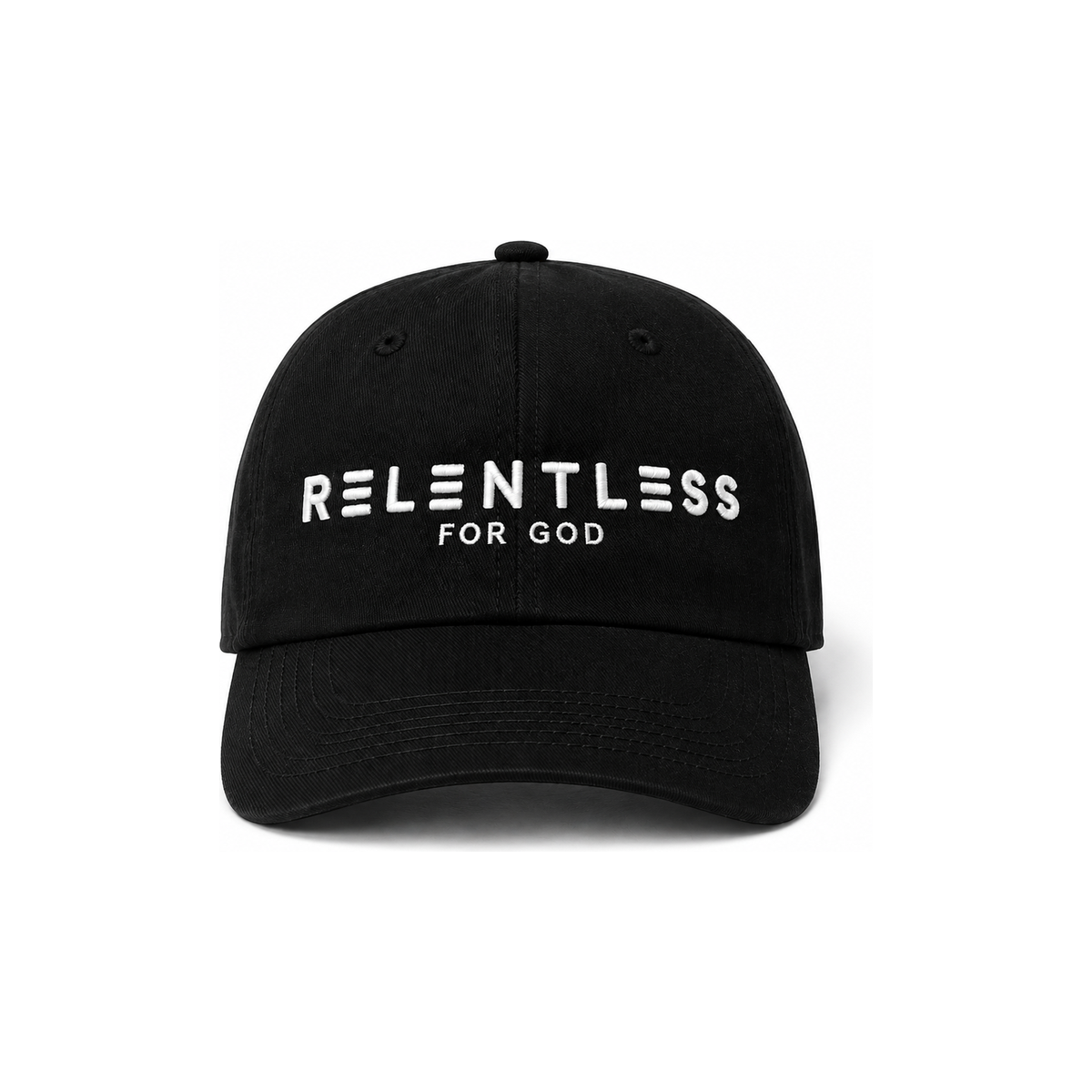 Relentless For God Dad Hat — Black — Front