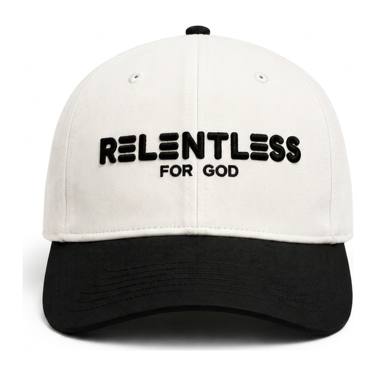 Relentless For God Suede Cap — Black / White — Front