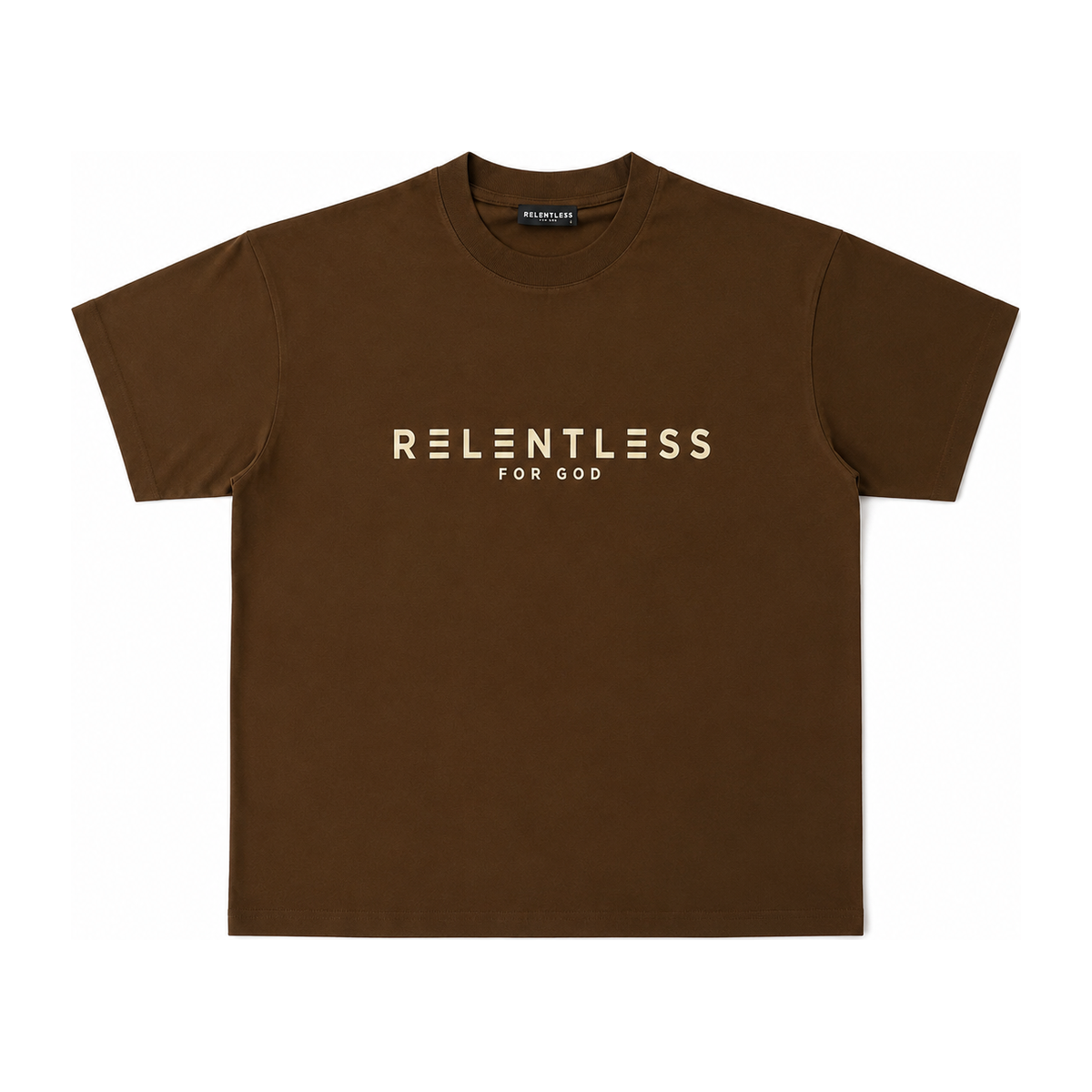 Relentless For God Oversized Tee — Brown — Front