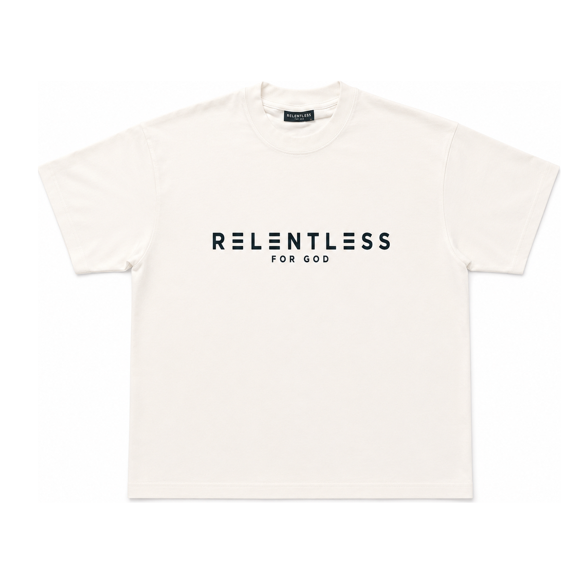 Relentless For God Oversized Tee — White — Front